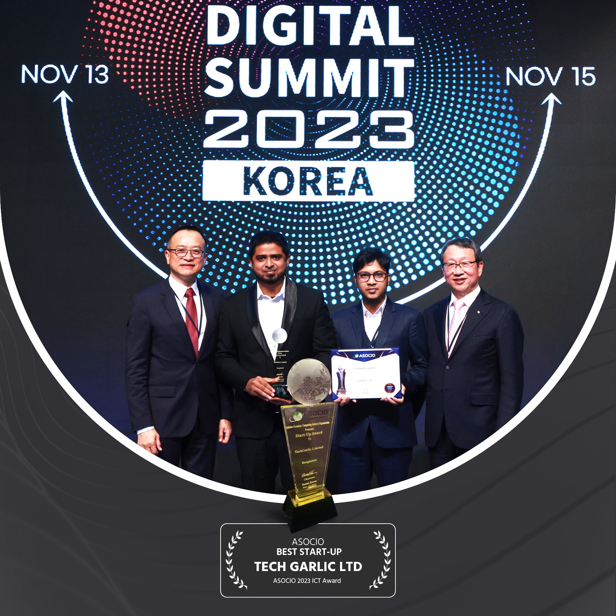 TechGarlic receiving the ASOCIO Best Startup Award in Korea