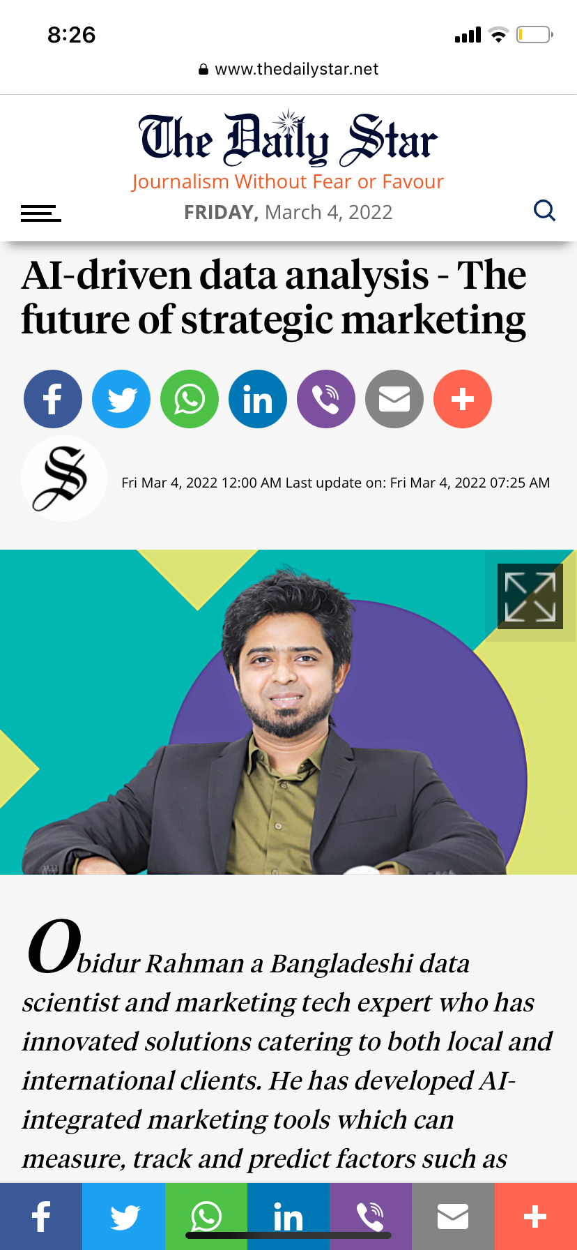 Featured by The Daily Star on strategic marketing informed by AI
